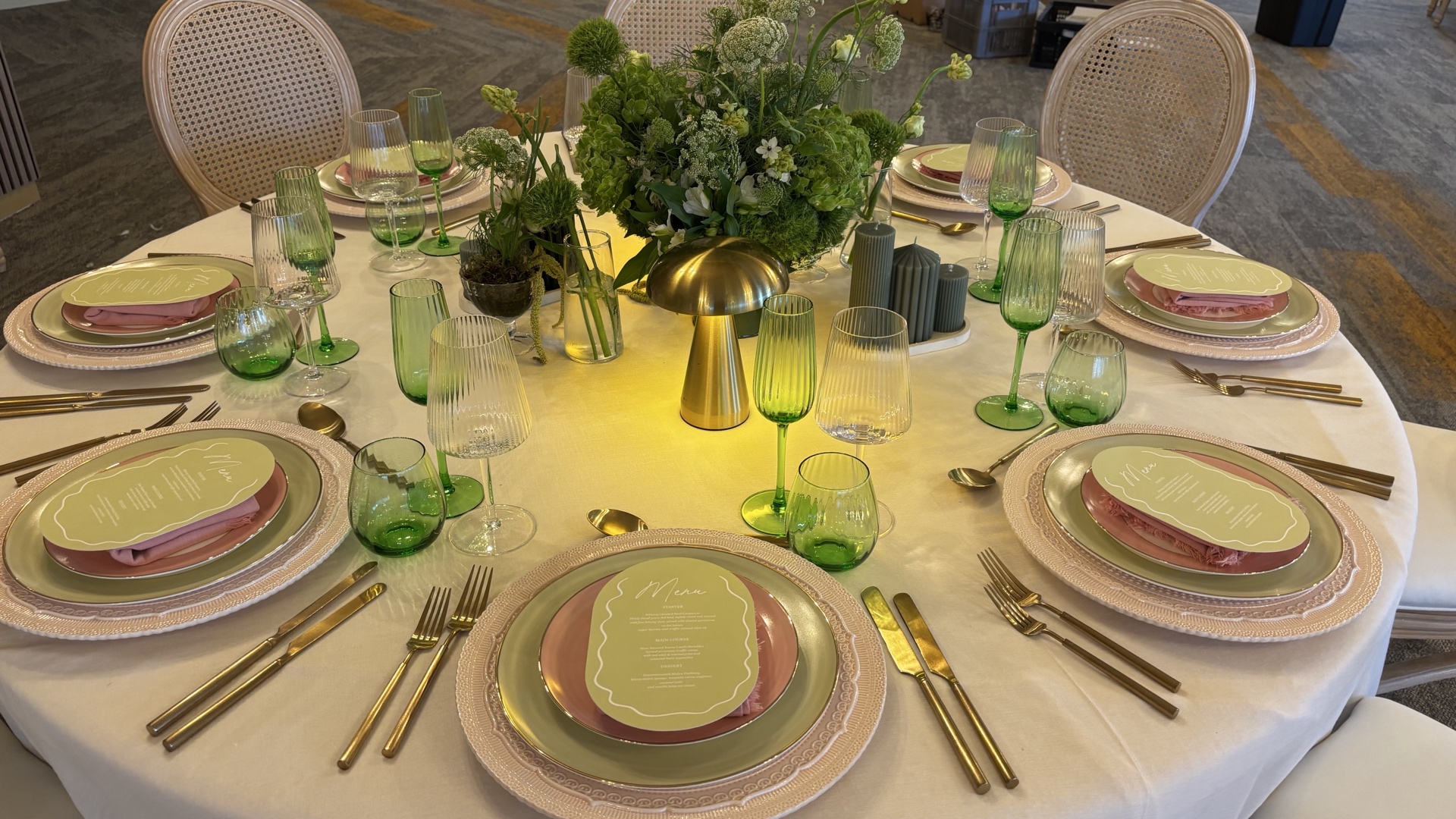 Pink and Green Table Setting